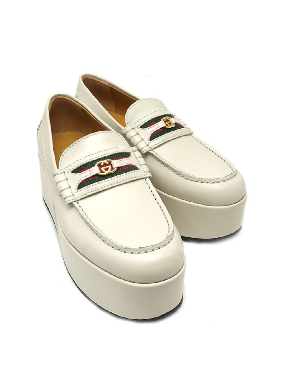 Gucci Platform Loafers Thick Sole Leather Ivory